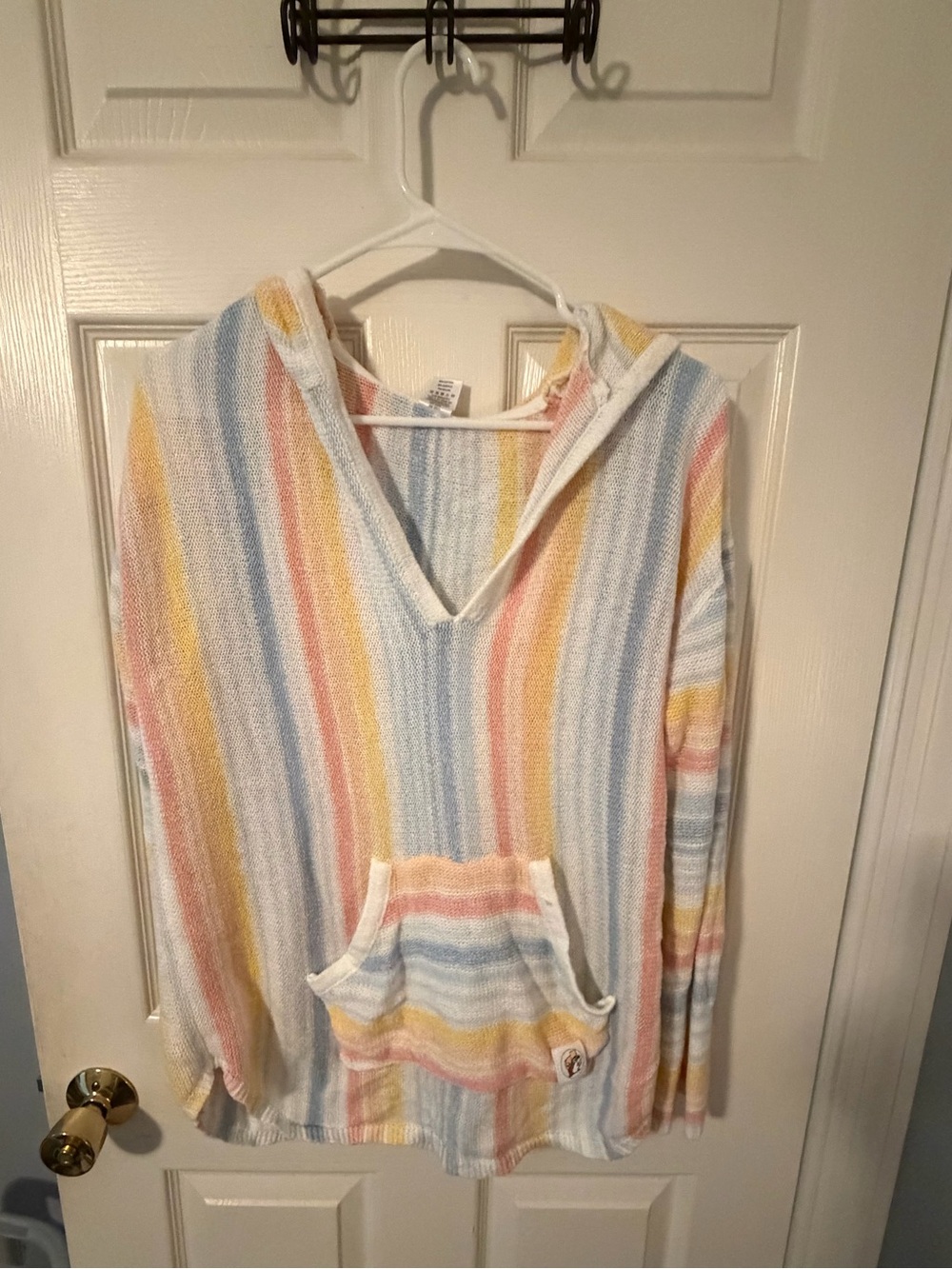 Buc-ees Pastel Striped Hooded Pullover - Blue, Yellow, Pink